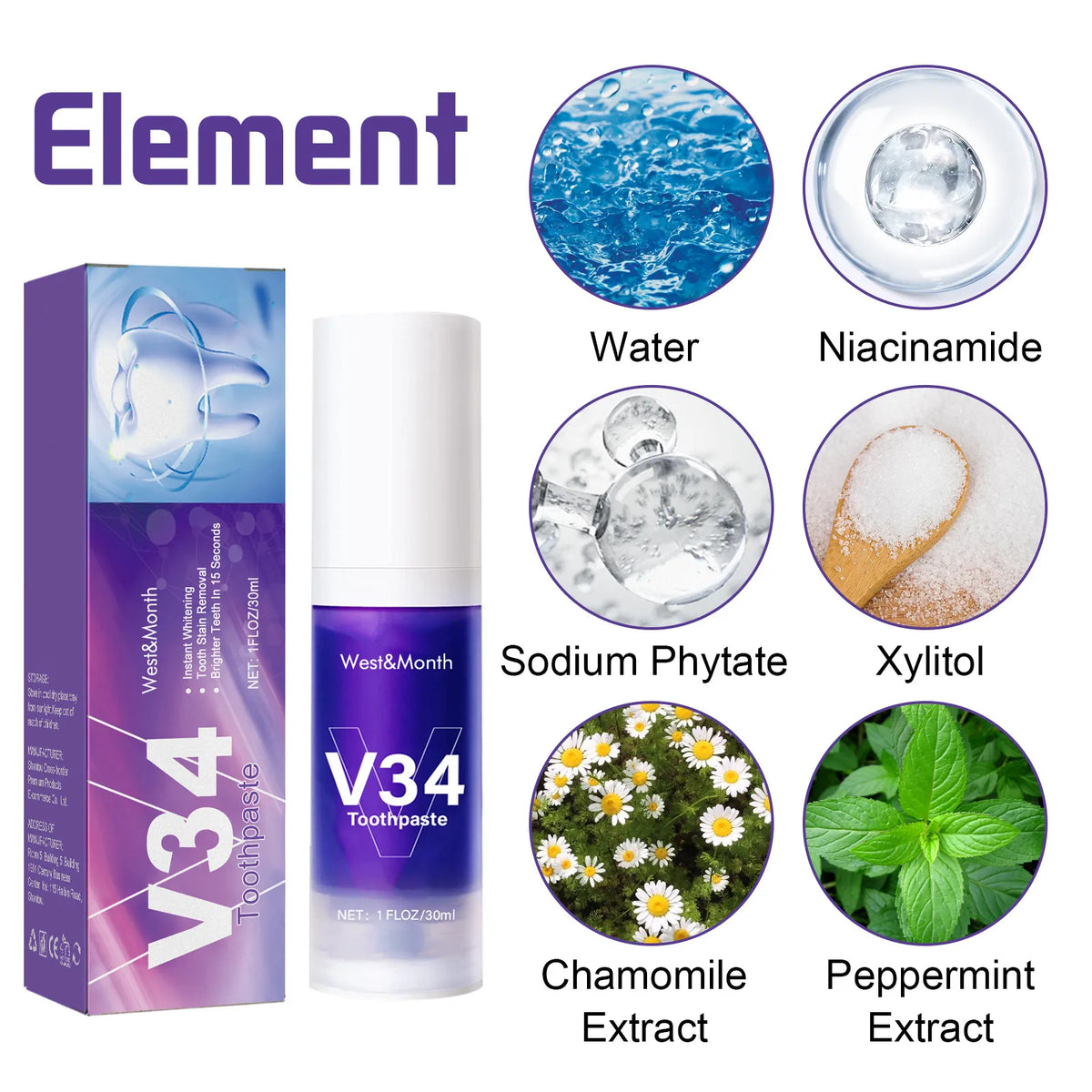 V34 Teeth Whitening Mousse – Stain Removal & Gum Care